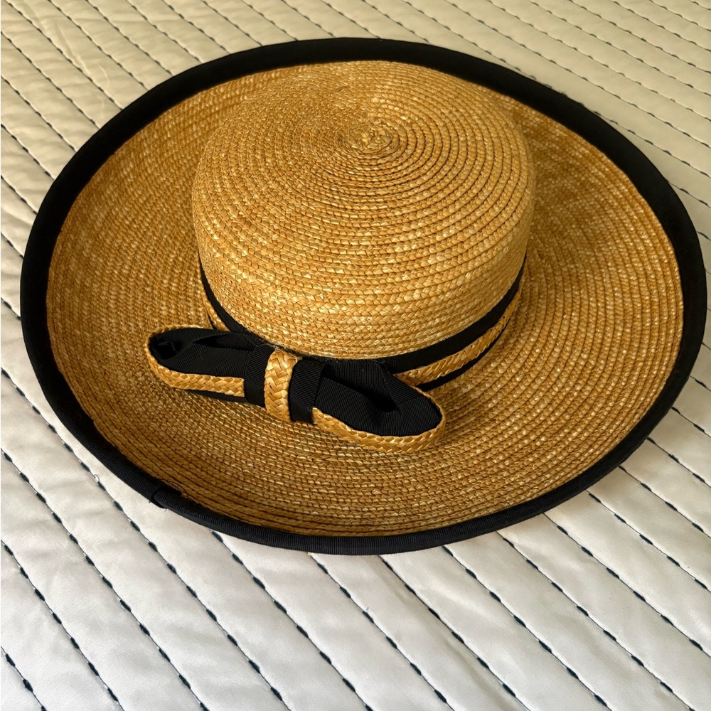 Tan Straw Hat with Black Ribbon
